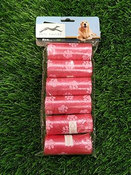 Pets Empire Pet Waste Bags Dog Poop Bags Unscented Biodegradable Dog Paw Prints 6 Rolls 15 Bags (Color May Vary)