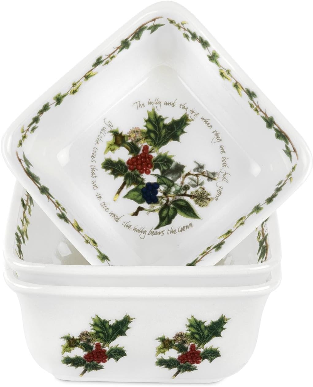 Portmeirion The Holly and The Ivy Mini Square Dishes, Multi-Colour, 10 x 10 x 10 cm