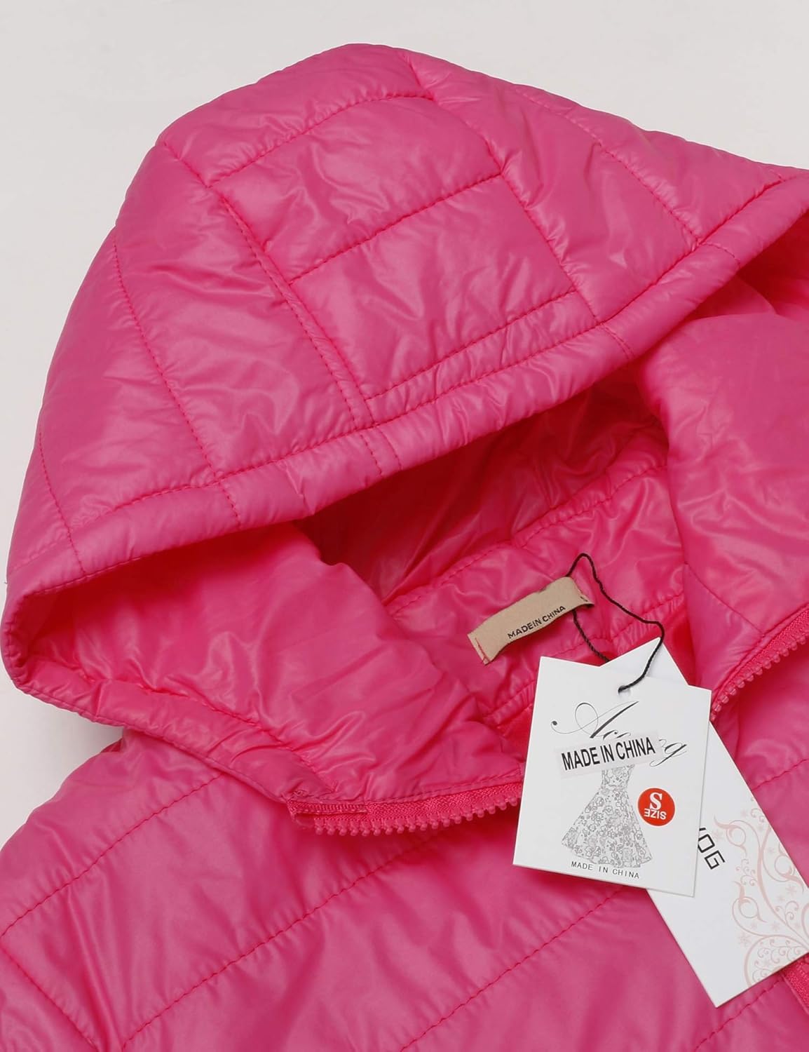 eshion women's padded outwear hoodies down jacket puffer coat winter x-large rose red