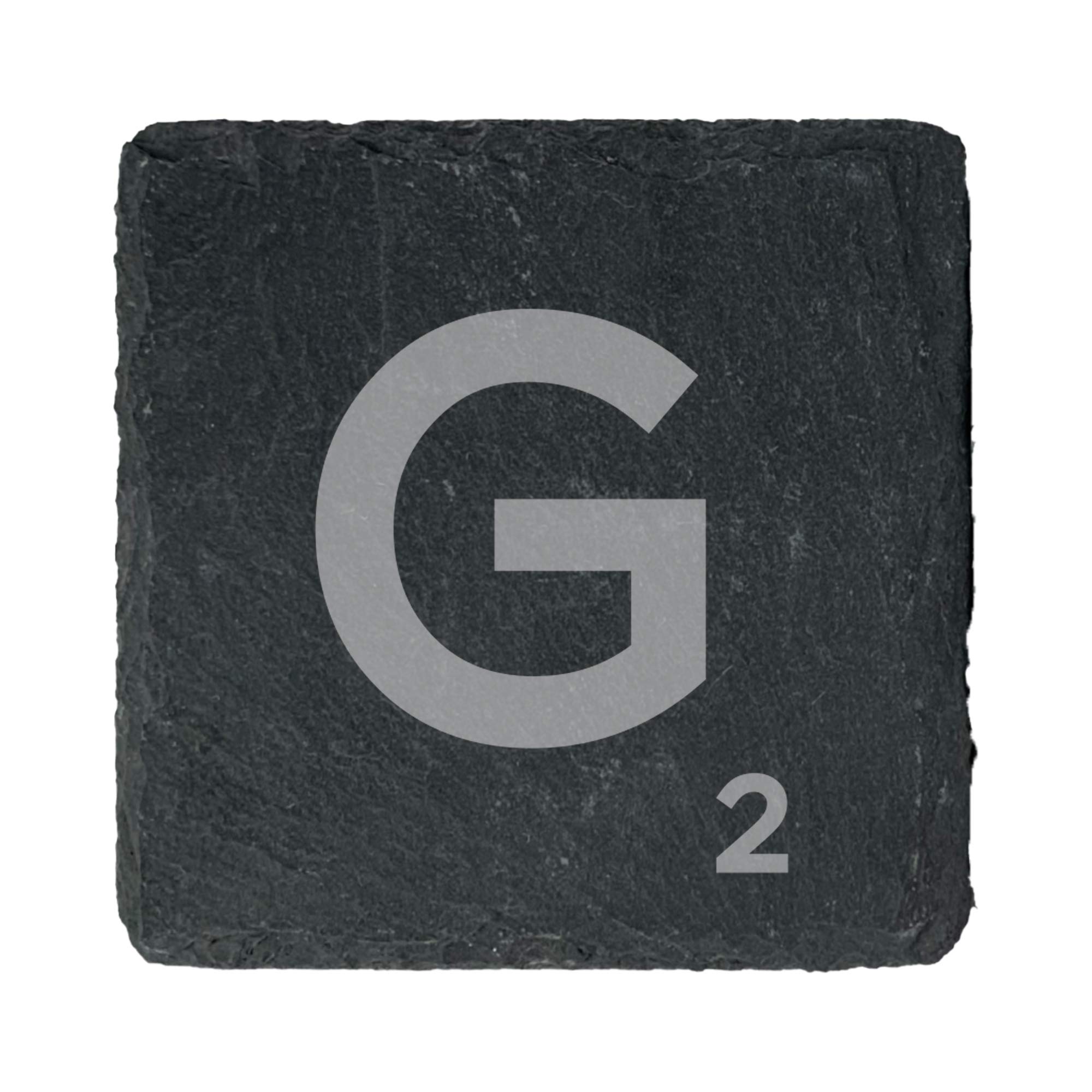 eBuyGB Scrabble Drinks Coasters, Square Slate Coaster, Individual Alphabet Letters, Scrabble Tiles with Score Marks - Personalise Your Own Scrabble Words (G)