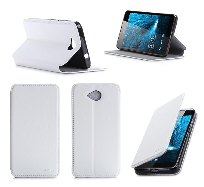 Microsoft Lumia 650 Tasche Leder Style weiß Hülle Cover mit Stand - Zubehör Etui smartphone 2016 Lumia 650 Dual SIM Flip Case
