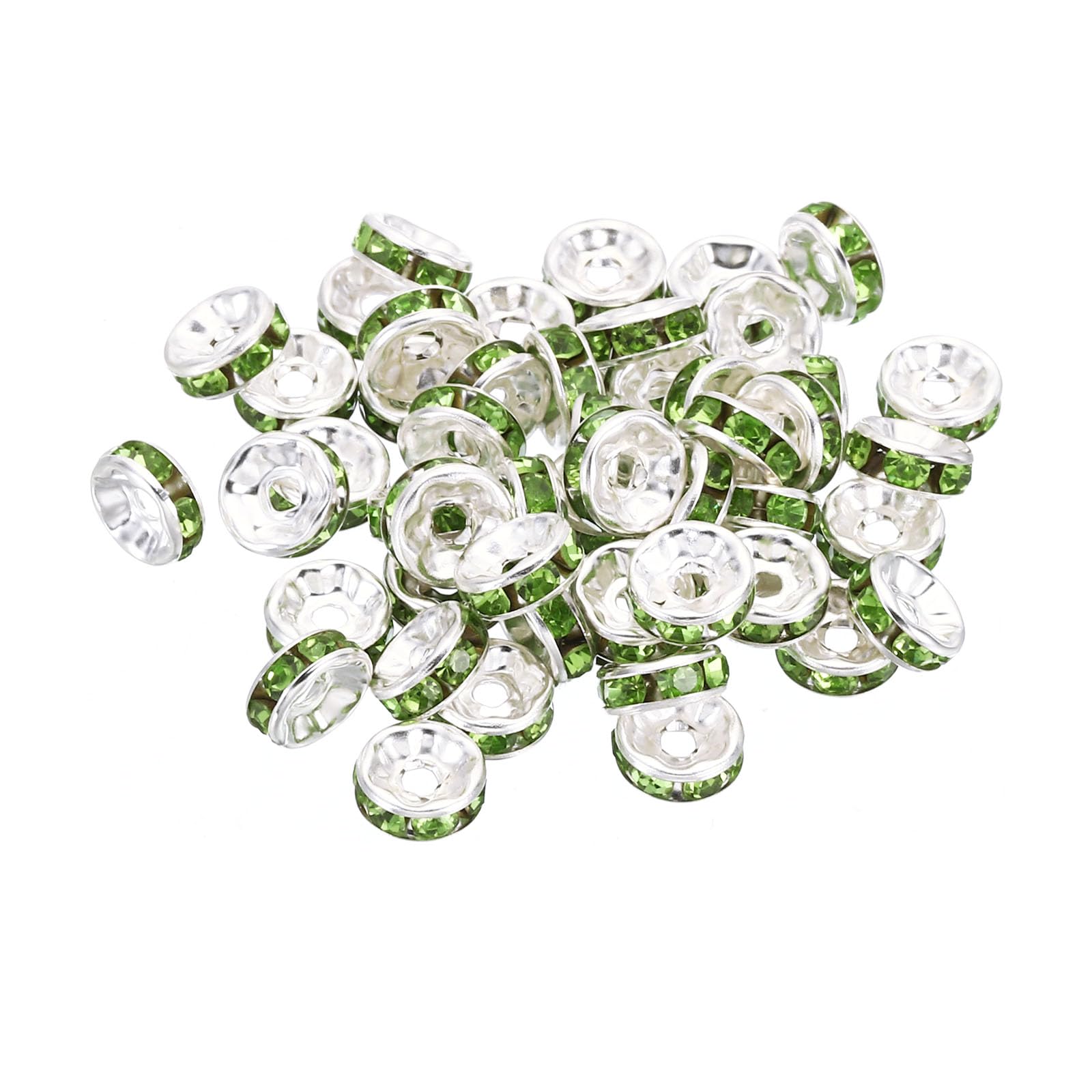 PATIKIL 8mm Spacer Beads, 100pcs Bead Spacers Rondelle Spacer Beads Rhinestone Small Round Bulk Glass Beads Crystal for Making DIY, Green