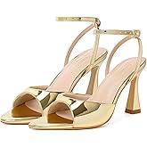 Susanny High Heels for Women Pointed Open Toe Strappy Chunky Block Heels Ankle Strap Stiletto Kitten Heeled Sandals Wedding Bridal Party Prom Sexy Dress Shoes