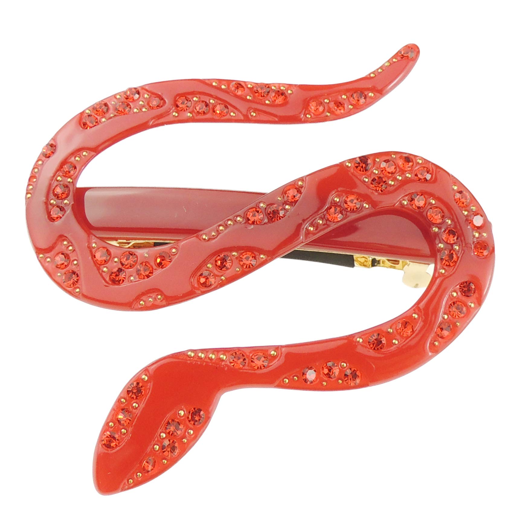 Womens Crystal Rhinestone Diamante Wedding Birthday Party Evening School Ponytail Fine Medium Hair Accessories Occasion Barrette Hairpin Grip French Spring Clip Small Gothic Snake Reptile (Red)