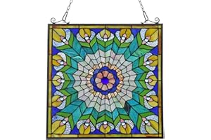 COTOSS Stained Glass Window Hangings,Peacock Mission Tiffany Glass Window Panel Suncatchers for Home Decor 20" Wide by 20" Height