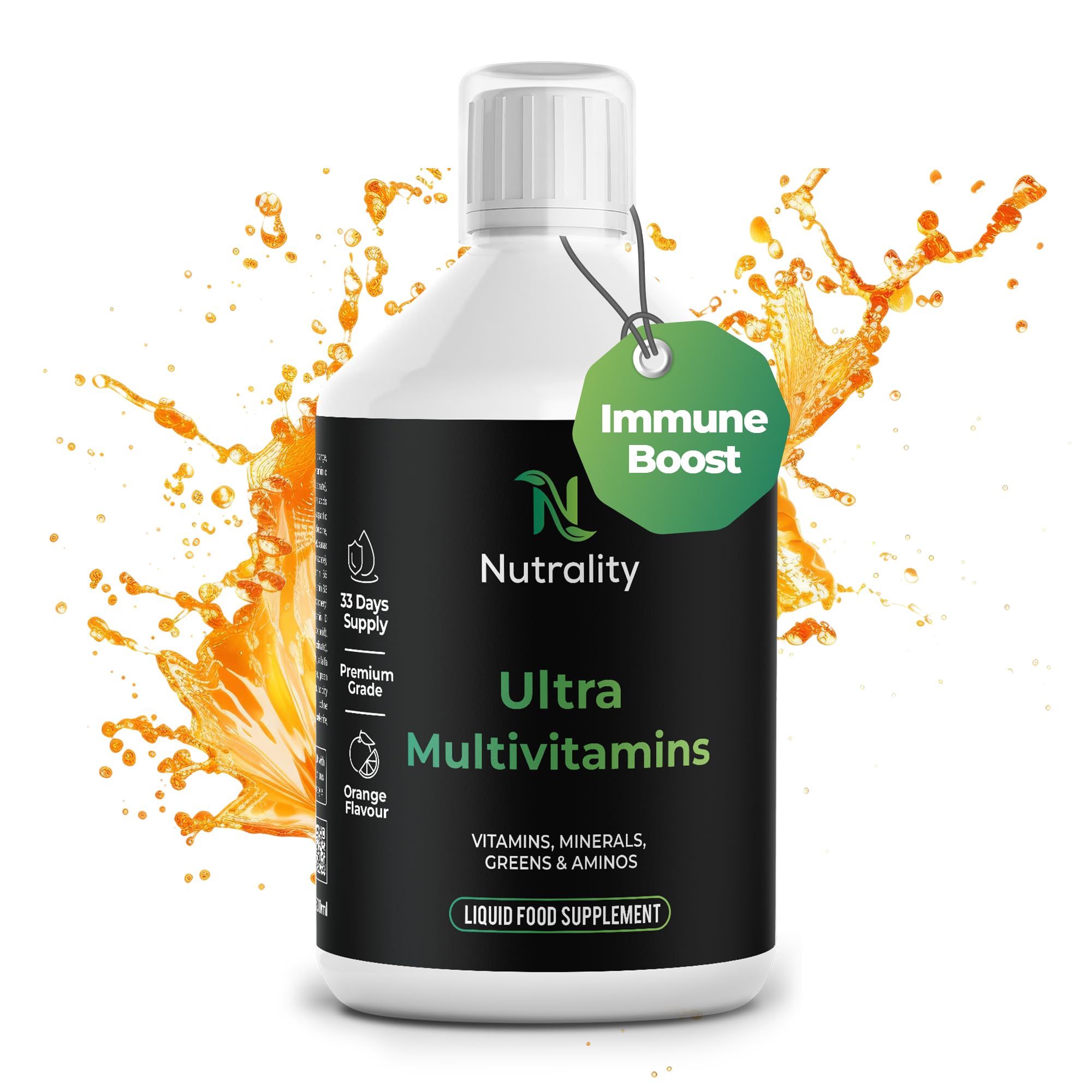 Nutrality Ultra Liquid Multivitamin 1 Pack | Advanced Vitamin Superfood Greens Blend with CoQ10, Lutein & Biotin | Supports Brain & Cardiovascular Health | Liquid Vitamin | 33 Days’ Supply | 500ml