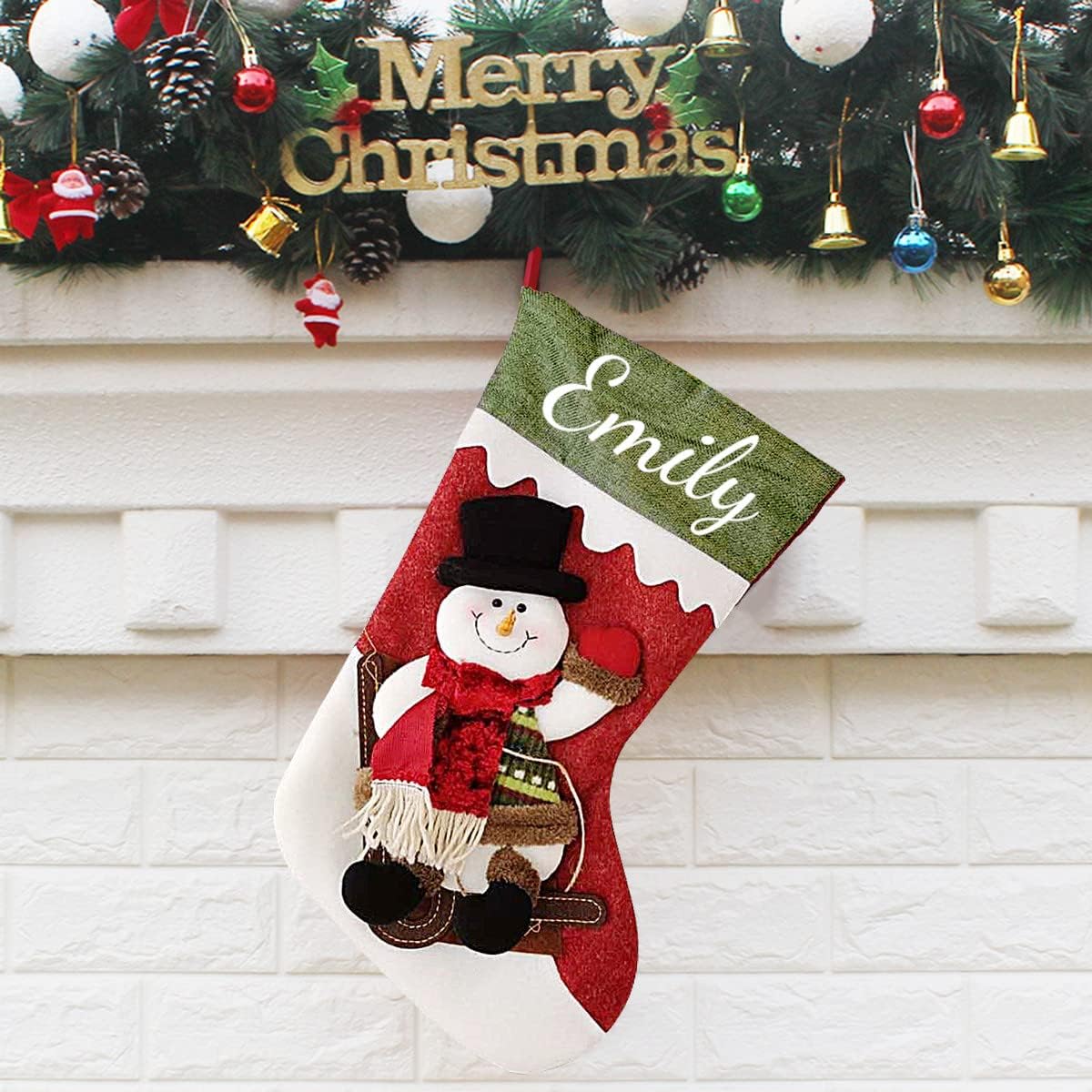 Stockings & Holders - Novgarden Personalized Christmas Stockings, Custom Name Christmas Stocking with 3D Snowman/Elk/Santa Claus Doll, 18