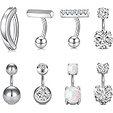 Longita Belly Button Rings Short Bar for Women Stainless Steel Belly Ring Navel Piercing Jewelry 14g Colorful Ball Pack 6mm 1/4” 8mm 5/16“ 10mm