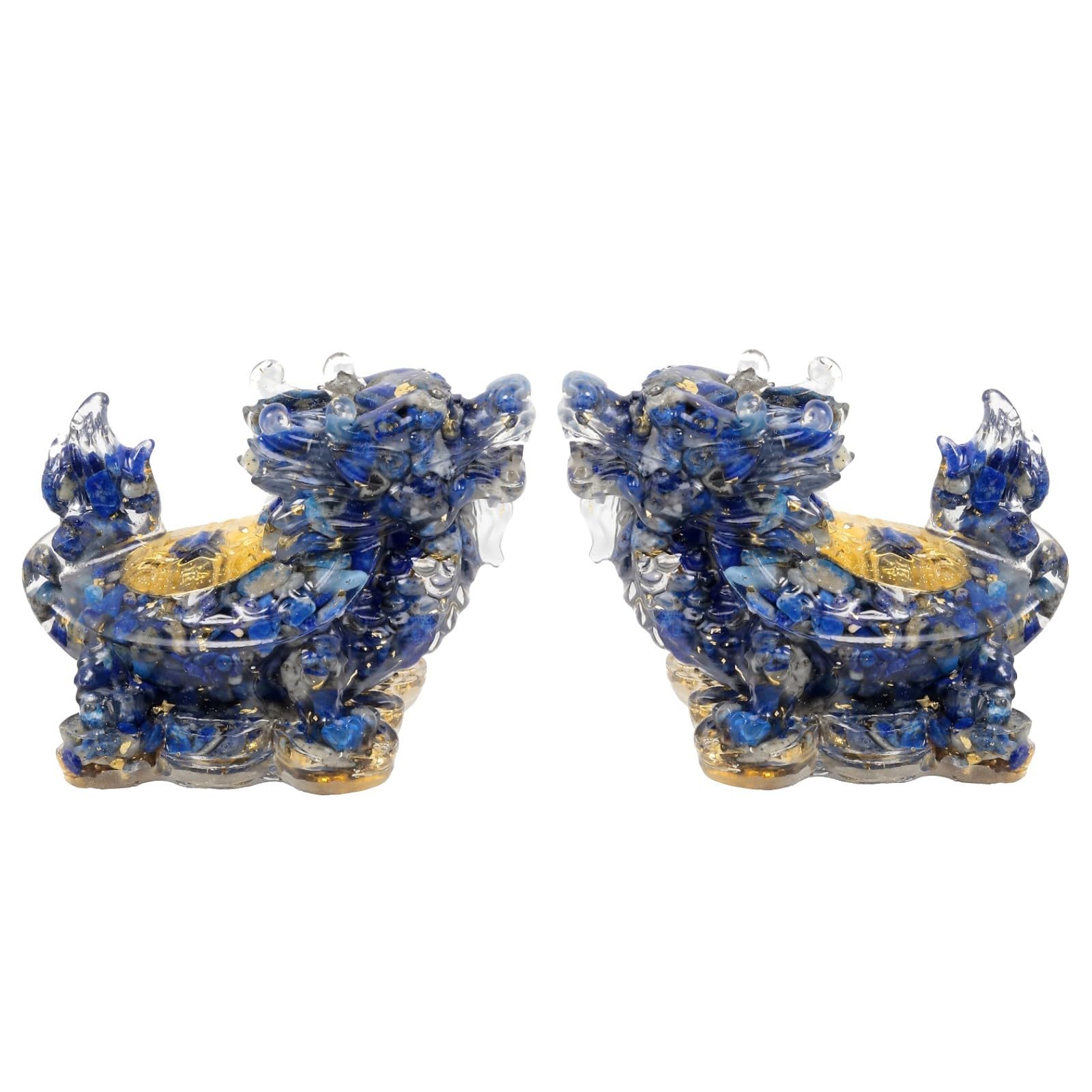 mookaitedecor Set of 2 Lapis Lazuli Crystal Dragon Turtle Figurine Feng Shui Ornament for Home Good Luck Decor, Resin Healing Crystal Dragon Tortoise Gift Blue Semi Precious Gemstone Animals Statue