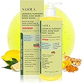 Nasola Lemon Turmeric Kojic Acid Soap Body Wash - Natural Gentle Face & Skin Cleanser with Vitamin C, Shea Butter, Collagen, Niacinamide, Hyaluronic Acid, and Aloe Vera - 11.83 Fl Oz