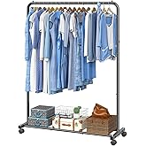 Simple Trending Clothing Rack, Portable Garment Rack, Clothes Rack, Black | Metal Frame, Bottom Shelf, 360&deg; Lockable Wheels, Anti-Slip Stoppers, Bedroom, Laundry Room