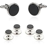 Tuxedo Cufflinks and Studs Formal Set – Onyx and Silver-Tone – Men’s 5/8" Cuffs & 3/8" Shirt Studs – Presentation Gift Box by Cuff-Daddy