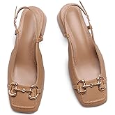 Slingback Mary Jane Heels for Women Low Block Heel Closed Square Toe Pump Shoes Heels Classic Daily Office Dressy Shoes