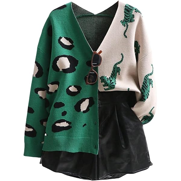 WDIRARA Women's Leopard Tiger Print Cardigan V Neck Long
