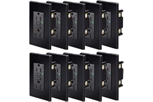 GFCI Outlet 15 Amp,NineLeaf 10PK Black GFCI Receptacles Weather Resistant(WR) with LED Indicator, Decorative Wall Plates and Screws Included,Indoor Outdoor Use, ETL Certified, Black