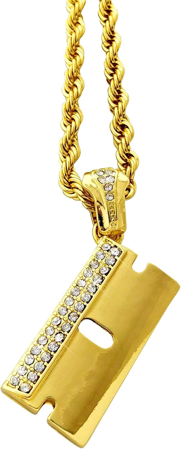 Razor Blade Gold Pendant Necklace with 24" Rope Chain