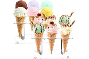 Youeon 2 Pack Acrylic Ice Cream Cone Holder with 6 Holes, Clear Waffle Cone Holder Stand, Sushi Hand Roll Stand for Wedding, Birthday, Christmas, Thanksgiving, Party or Buffet, Easy to Assemble