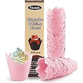 220pcs Tulip Cupcake Liners for Baking Cups,Greaseproof Cupcake Wrappers in Standard Size,Parchment paper Tulip Muffin Liners,Pink