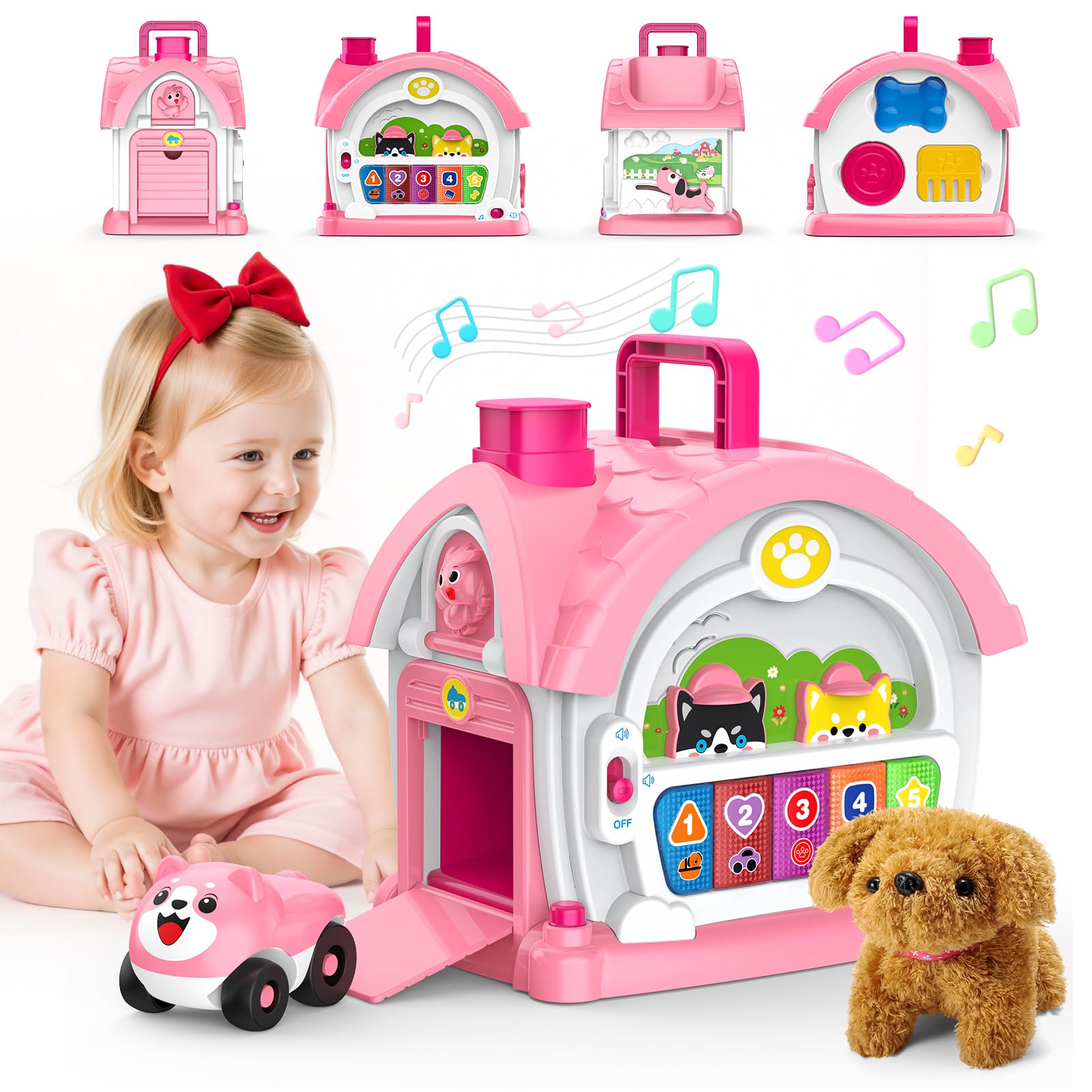 Toys for 1 2 Year Old Girls: Montessori Toys for 1 Year Old, 6 in 1 Multi-Functional Activity House Baby Toy with Car/Music/Lights/Sound, Birthday Gifts for 1 2 Year Old Girls Kid