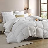 Hotel Luxury All Season Feather Down Comforter King Size, Silky Soft Egyptian Cotton Blend Cover, Fluffy Ethically Sourced Feather & Down Fibers Filled Duvet Insert with Corner Ties, 106x90 Inch White
