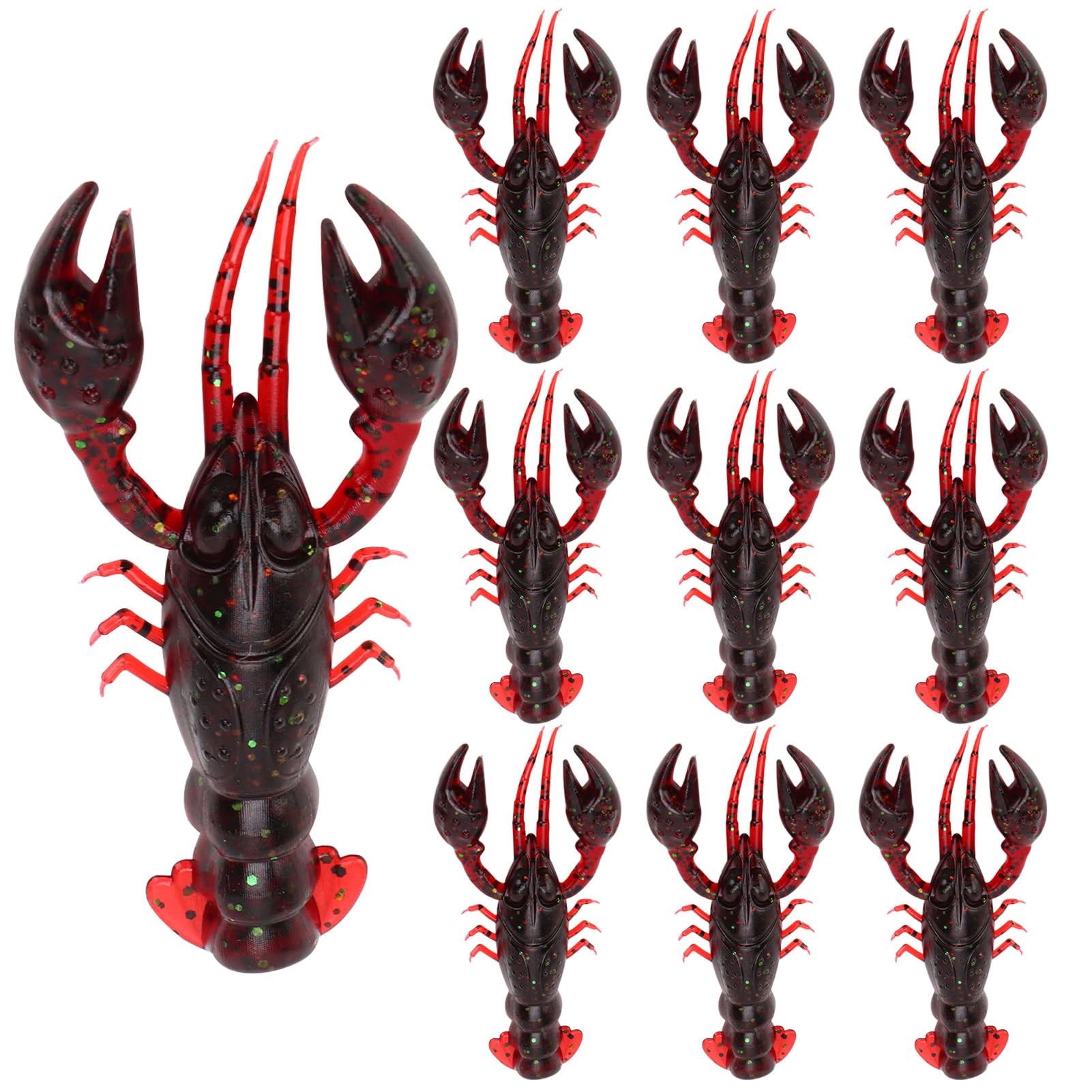 10Pcs Soft Fishing Lures, 5.5cm / 2.2in Crawfish Bait Shrimp Lobster Claw 26g / 0.9oz Artificial Shrimp Lures for Freshwater Saltwater, Lure Baits for Trout Bass Walleye Crappie (Red)