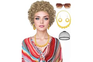 Wallden Hair Landlady Costume Wig for Women with Accessories 5pcs Set Short Curly Ash Blonde Wig Heat Resistant Synthetic Annie Wig For Party Cosplay Halloween or Fun