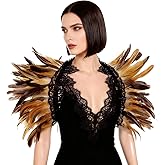 L'VOW Gothic Natural Feather Cape Shawl Shoulder Wrap Lace Collar Halloween Evil Queen Costumes for Women