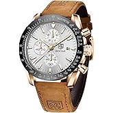BENYAR Mens Watches Quartz Movement Chronograph Leather Strap Fashion Business Sport Design 30M Waterproof Scratch Resistant Elegant Gifts for Men