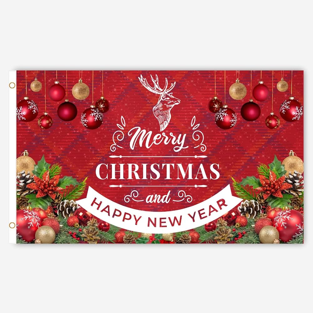 Second Ave Red Christmas Flag 5ft x 3ft with Brass Eyelets for Outdoors
