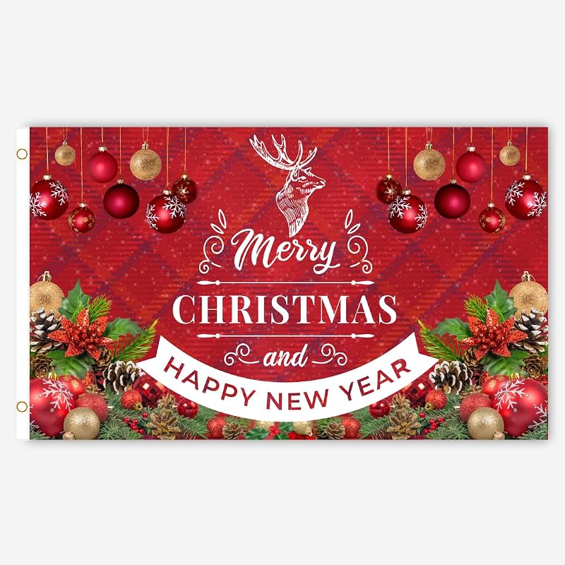 Second Ave Red Christmas Flag 5ft x 3ft with Brass Eyelets for Outdoors