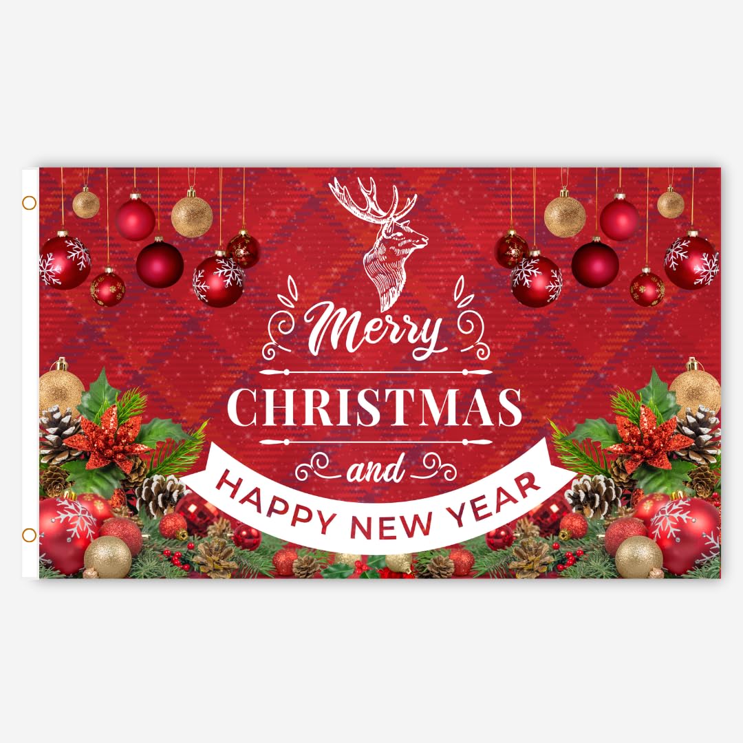Second Ave Red Christmas Flag 5ft X 3ft Large With Brass Eyelets Xmas Festive Decoration Outdoor Home Shop Banner Flag