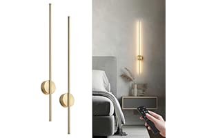 KARTOOSH Battery Operated Modern Wall Sconces, Dimmable Wireless Wall Light Set of Two with Remote Control, 3 Color Temperatures, Rechargeable LED Wall Sconce for Bedroom, Living Room, Hallway, 39.3 Inch Brass