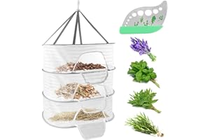 QKDS Herb Drying Rack 3 Layer Hanging Mesh Net, 2pcs/Set Herb Dryer Hanging Rack with Herb Stripper, Foldable Hanging Mesh Dryer for Buds, Fruits, Vegetables, Fish, Clothes, Doll(White)