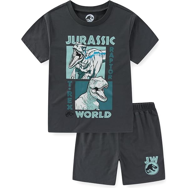 Pigiama Set Bambini Jurassic World &ndash; T-shirt E Pantaloni &ndash; Cotone &ndash; Taglie 4-10 Anni