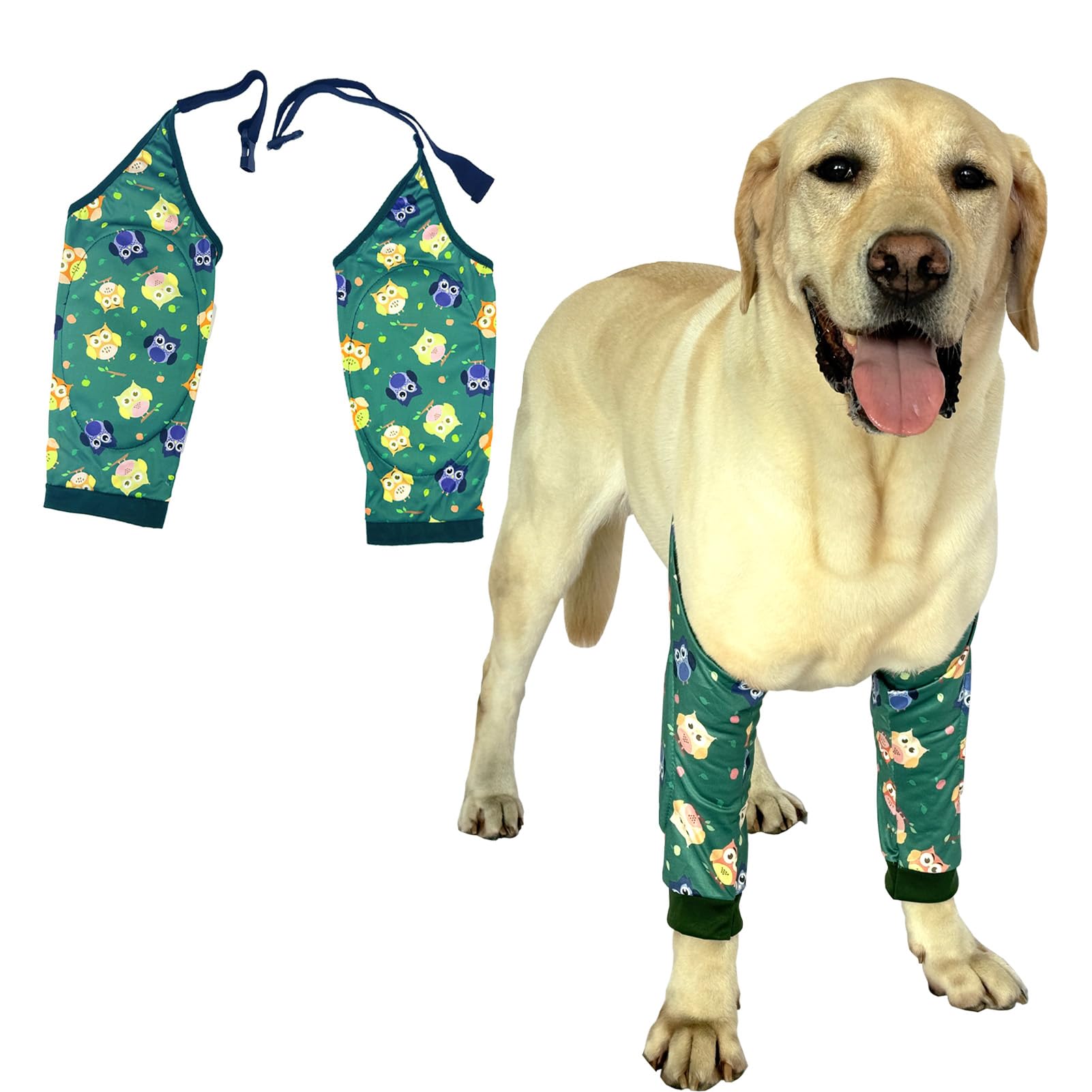 Photo 1 of PriPre Dog Knee Protector Pad for Calluses Knee Brace Front Elbow Support Wrap, Pet Sleeves for Wounds Dog Elbow Callus Treatment for Medium Large Dogs with Scarf?XL Owls ?