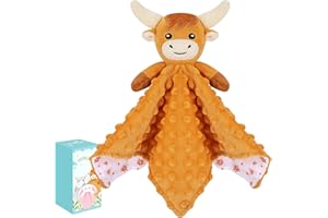 Sprinqdawin Loveys for Babies,Soft Baby Security Blanket for Newborn Infant Toddler Snuggle Toy Stuffed Animal,Lovey Highland Cow Security Blankets Baby Unisex Gifts(Brown Highland Cow,12.2in)