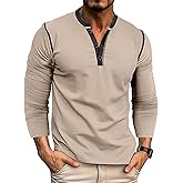 Men's Henley Shirts Classic Casual Basic Tee Shirts Long Sleeve Cotton Button T Shirts