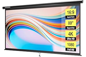 VIVOHOME 80 Inch 16:9 Pull Down Projector Screen, HD 4K Retractable Movie Screen for Indoor Home Theater and Office, Manual P