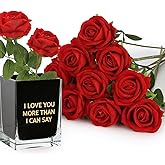 MERIXMAS Roses Artificial Flowers, Fake Silk Roses with Stems for Valentine's Day Mother's Day Christmas, Indoor Outdoor Decor Wedding Anniversary Birthday Party Decor, Gift for Her(12, Red)