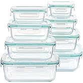 Vtopmart 8 Pack Glass Food Storage Containers with Airtight Lids, Glass Meal Prep Containers, Lunch Office Meal for Microwave, Oven, Freezer and Dishwasher, BPA Free