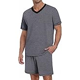 Ekouaer Men's Pajama Sets Shorts Short Sleeve Pj Sets Loungewear Lightweight Lounge Sets with Pockets