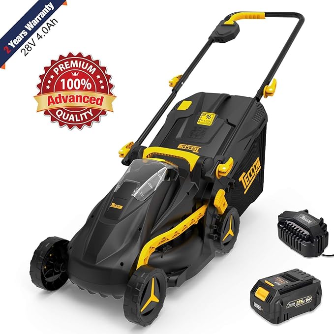 TECCPO Advanced Cordless Lawn Mower, 28V 4.0Ah Battery Portable Lawn Mower, Cutting Width 330mm