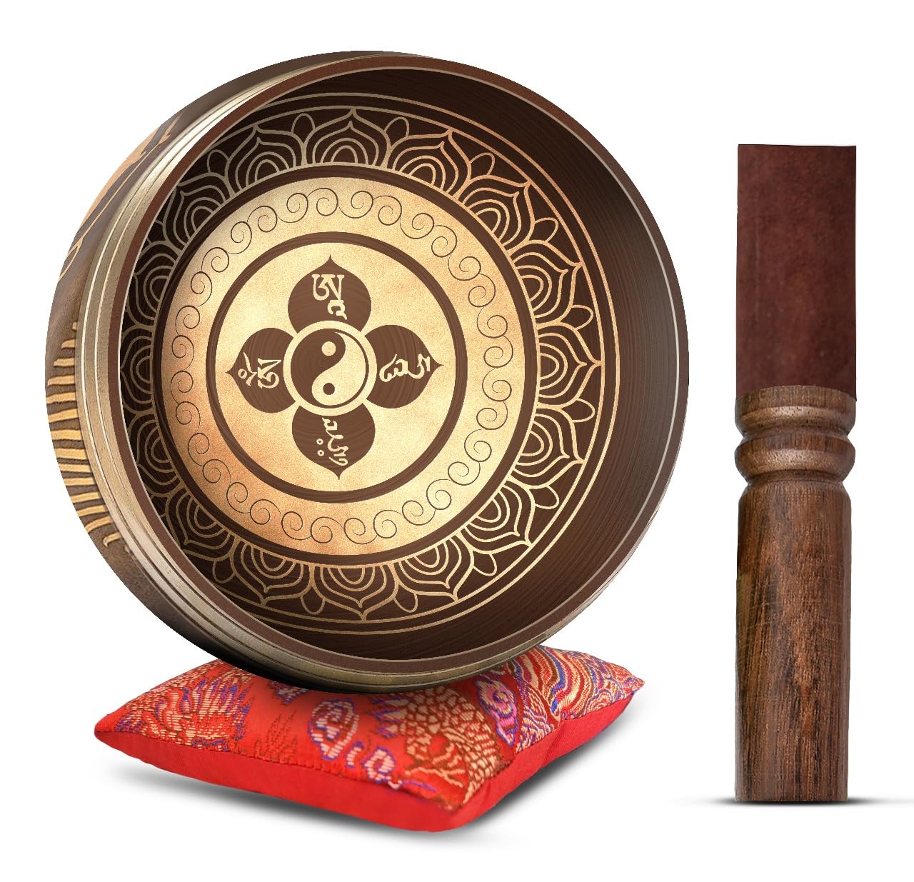 Photo 1 of Tibetan Singing Bowl Set - Easy To Play Authentic Handcrafted For Meditation Sound Chakra Yoga Healing 4 Inches By Himalayan Bazaar (Brown and Maroon)