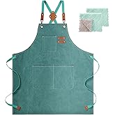 ZOMAO Chef Apron, Cotton Canvas Gardening Apron with Large Pockets for Men and Women,Kitchen Cooking Baking Bib Heavy Duty Adjustable Garden Apron