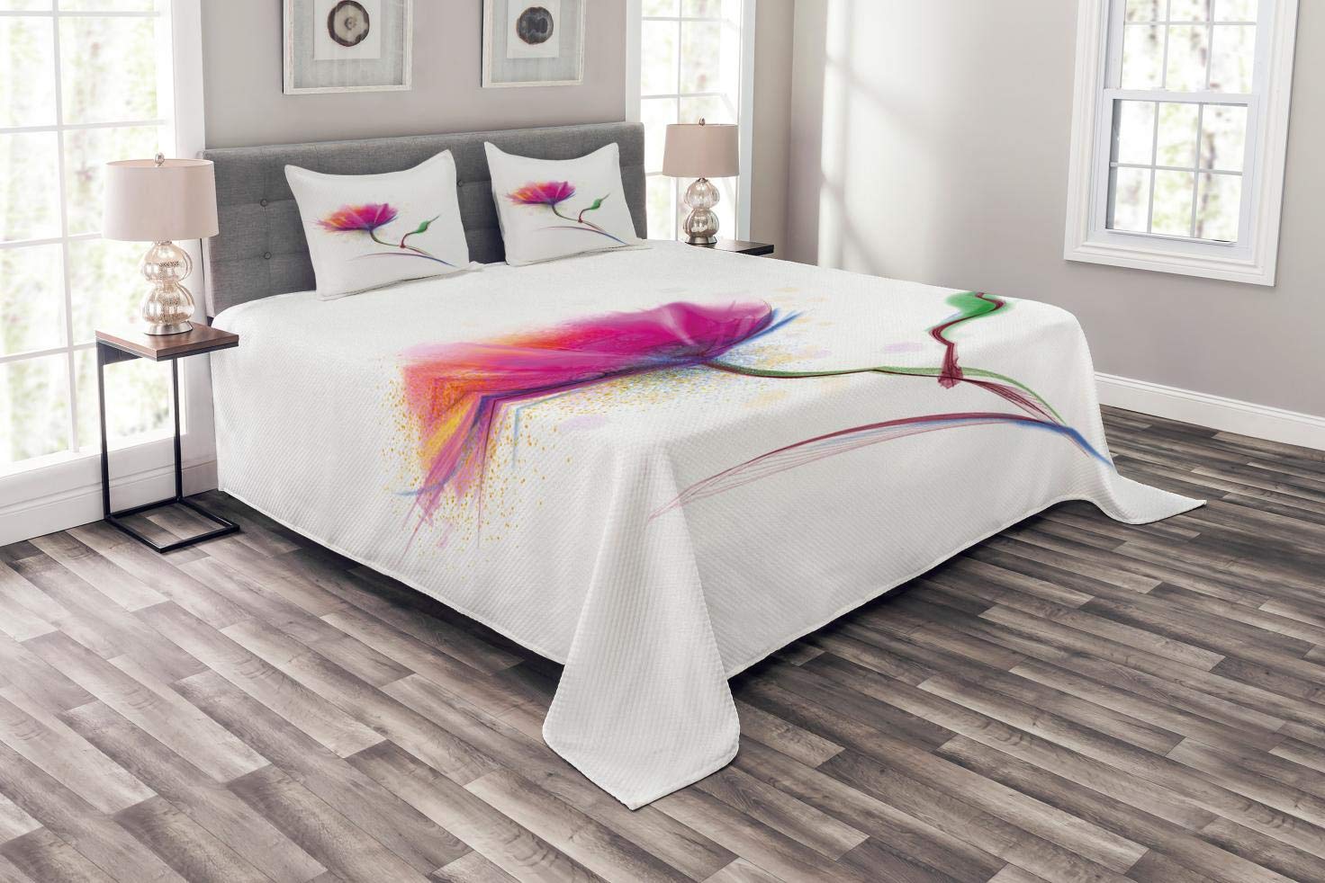 Ambesonne Flower Bedspread, Simplistic Poppy Design Purity and Grace Love and Friendship Splattered