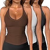 iGENJUN 3 Pack Workout Tops for Women Racerback Basic Tank Summer 2025 Camisole V Neck Slim Fit Ribbed Sleeveless