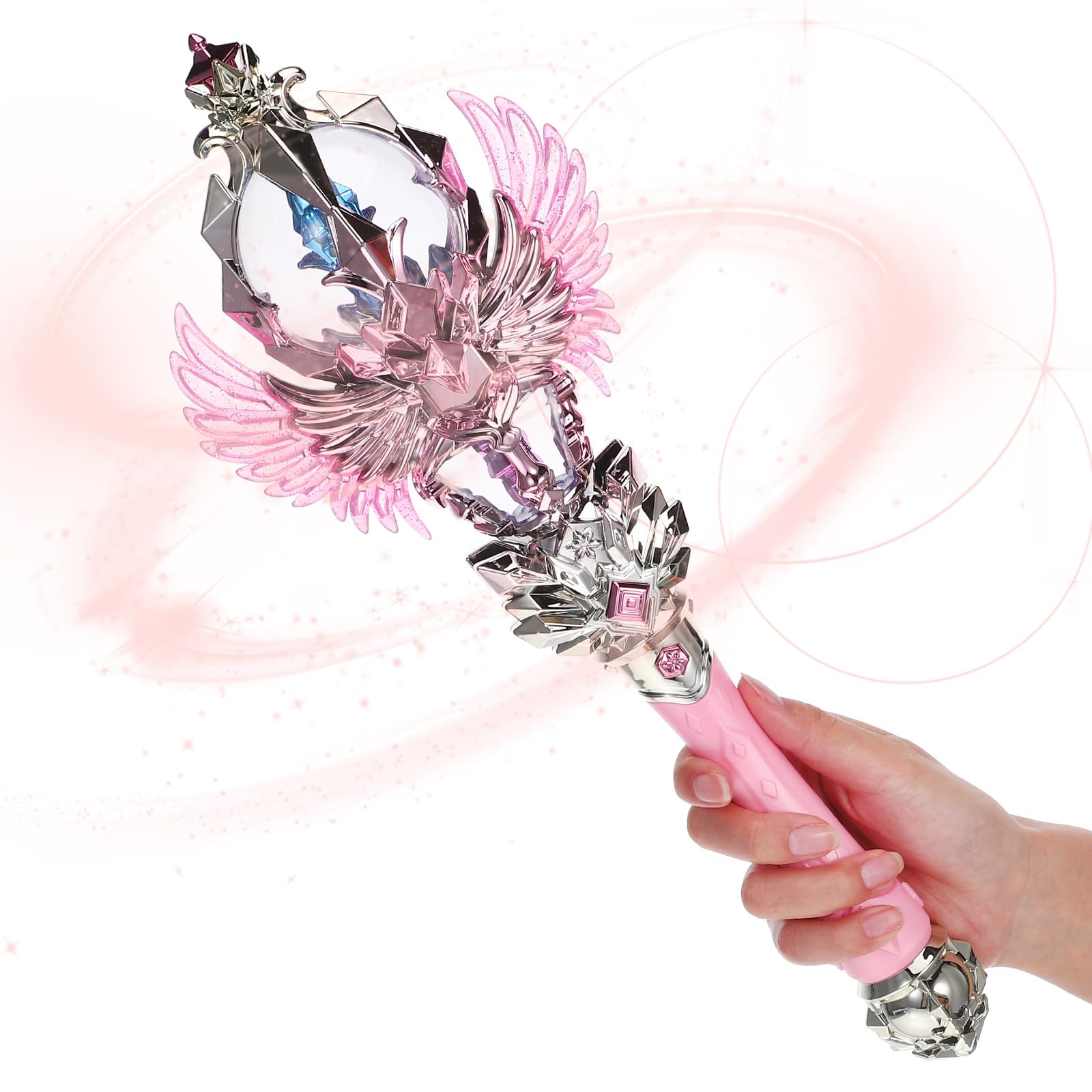 JOINPAYA Light Up Wand: Glowing Fairy Wand For Girls Cute Princess Scepter with Wing For Dress-Up Cosplay (Without Batteries) (Pink)