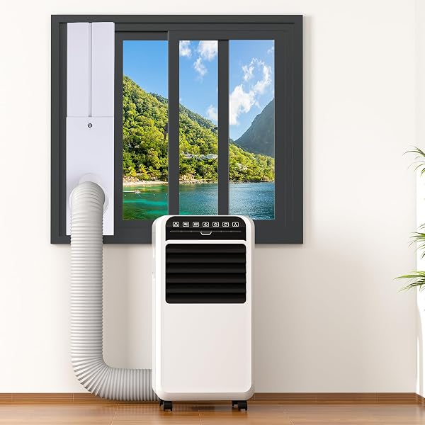 MRRIHAND PORTABLE AC VENT KIT WITH 5.1” EXHAUST HOSE & COUPLER, UPGRADED SEAMLESS AIR CONDITIONER VENT KIT, ADJUSTABLE WINDOW SEAL FOR SLIDING VERTICAL & HORIZONTAL WINDOWS