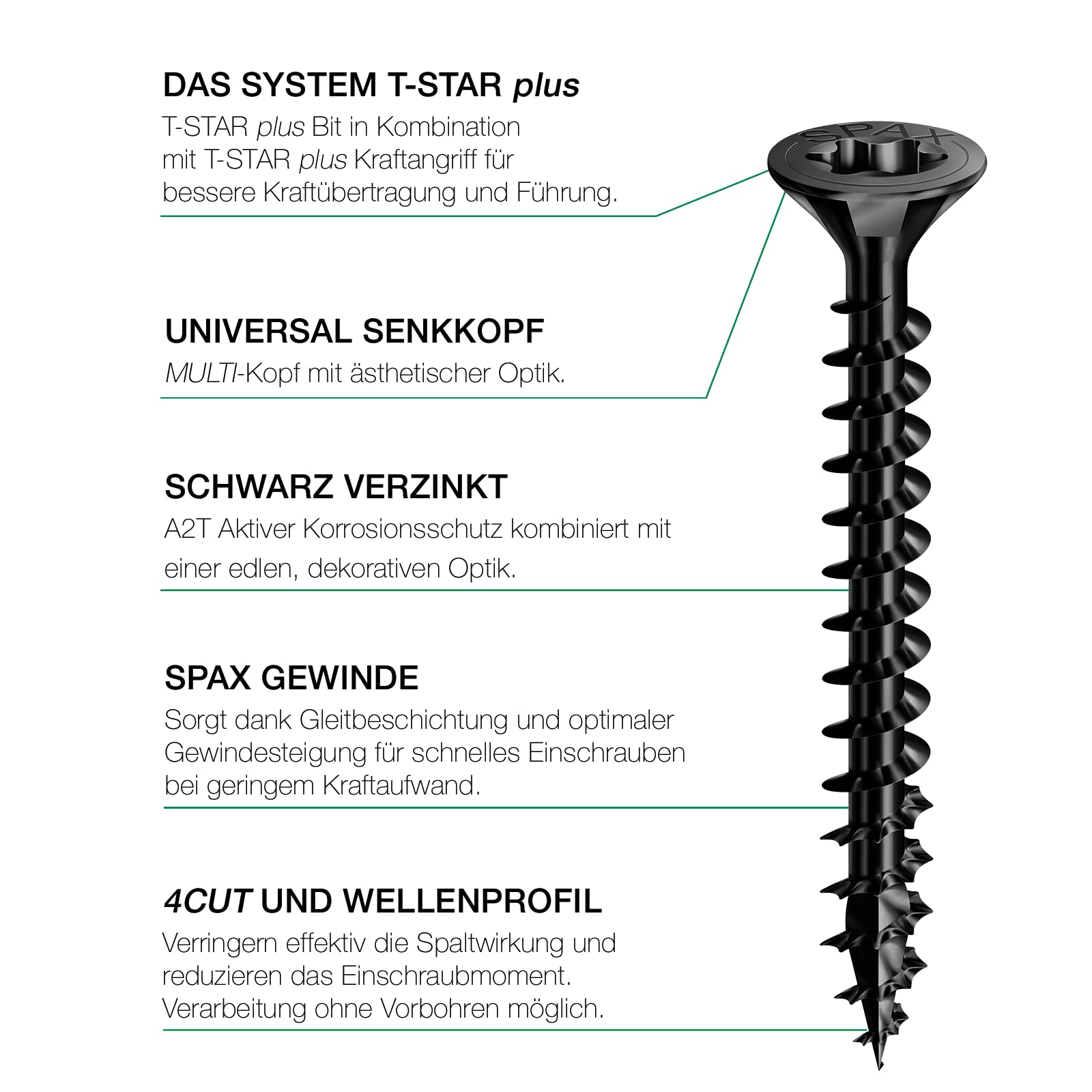 Spax Universalschraube, Senkkopf, schwarz, T-STAR plus, Vollgewinde (3x16 mm 200 Stück) 6