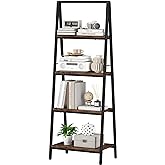 Homeiju Ladder Shelf, 4-Tier Leaning Ladder Bookshelf, Rustic and Wood Ladder Shelf Bookcase, Industrial Ladder Shelf Storage Rack for Home Office, Bedroom, Bathroom or Kitchen